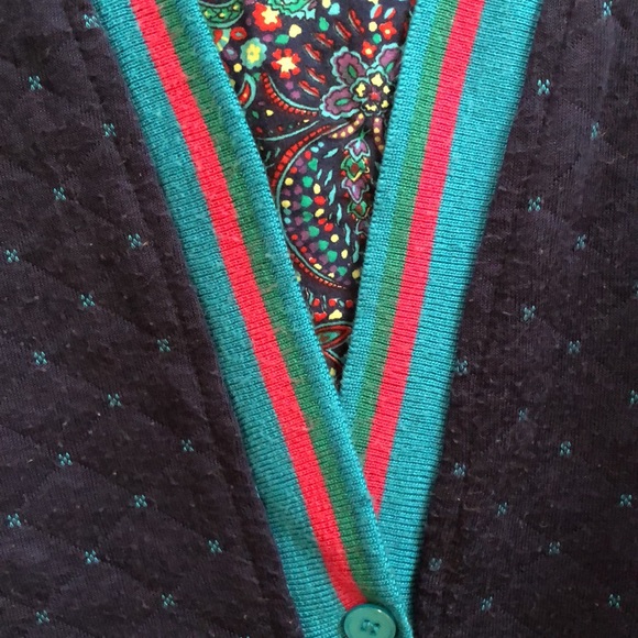 Vintage Gitano Quilted Button Down Cardigan Floral Liner Stripe Cuff Medium M - Picture 7 of 10